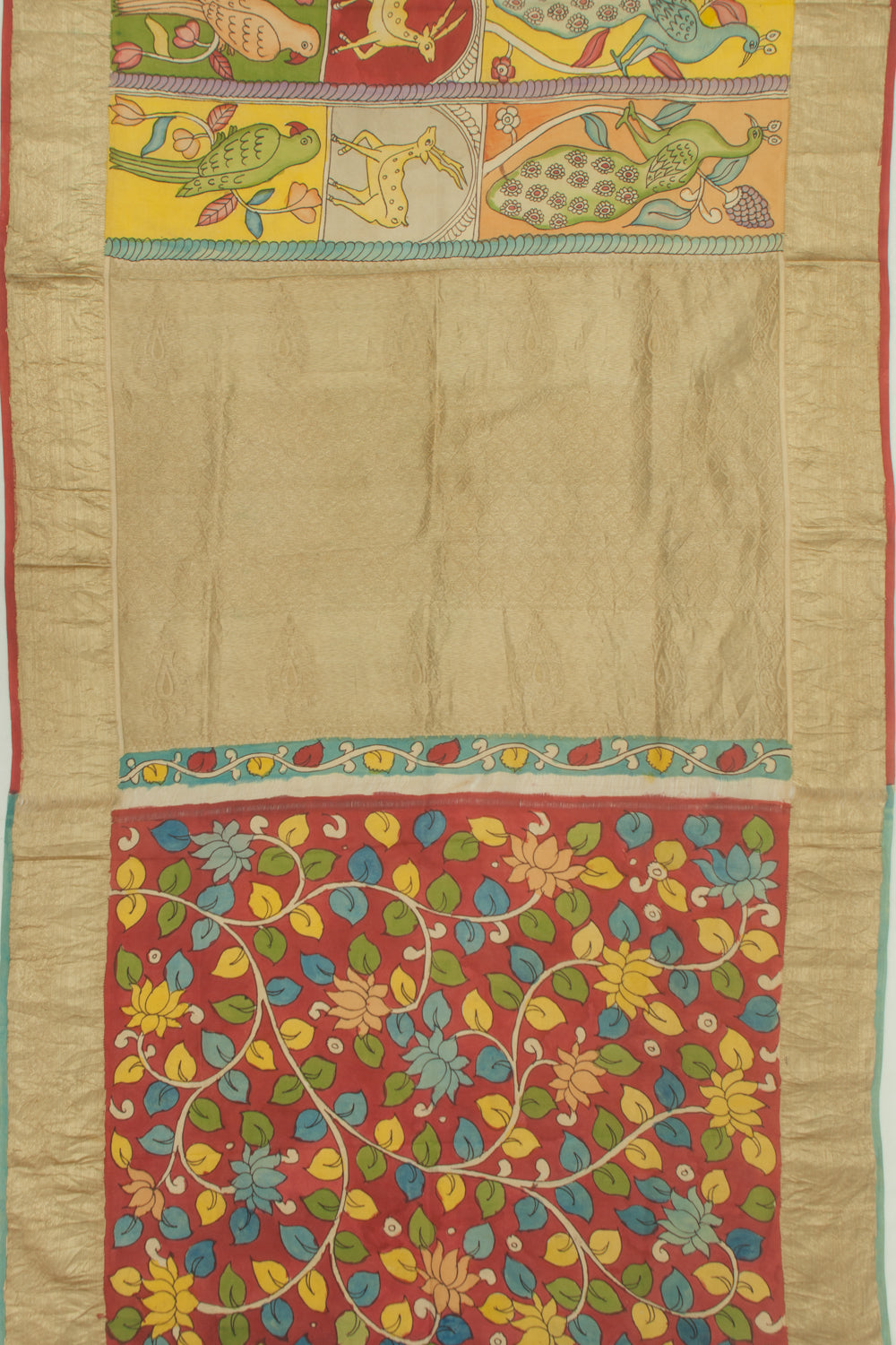 Kanchipuram Silk Kalamkari Multicolour Saree