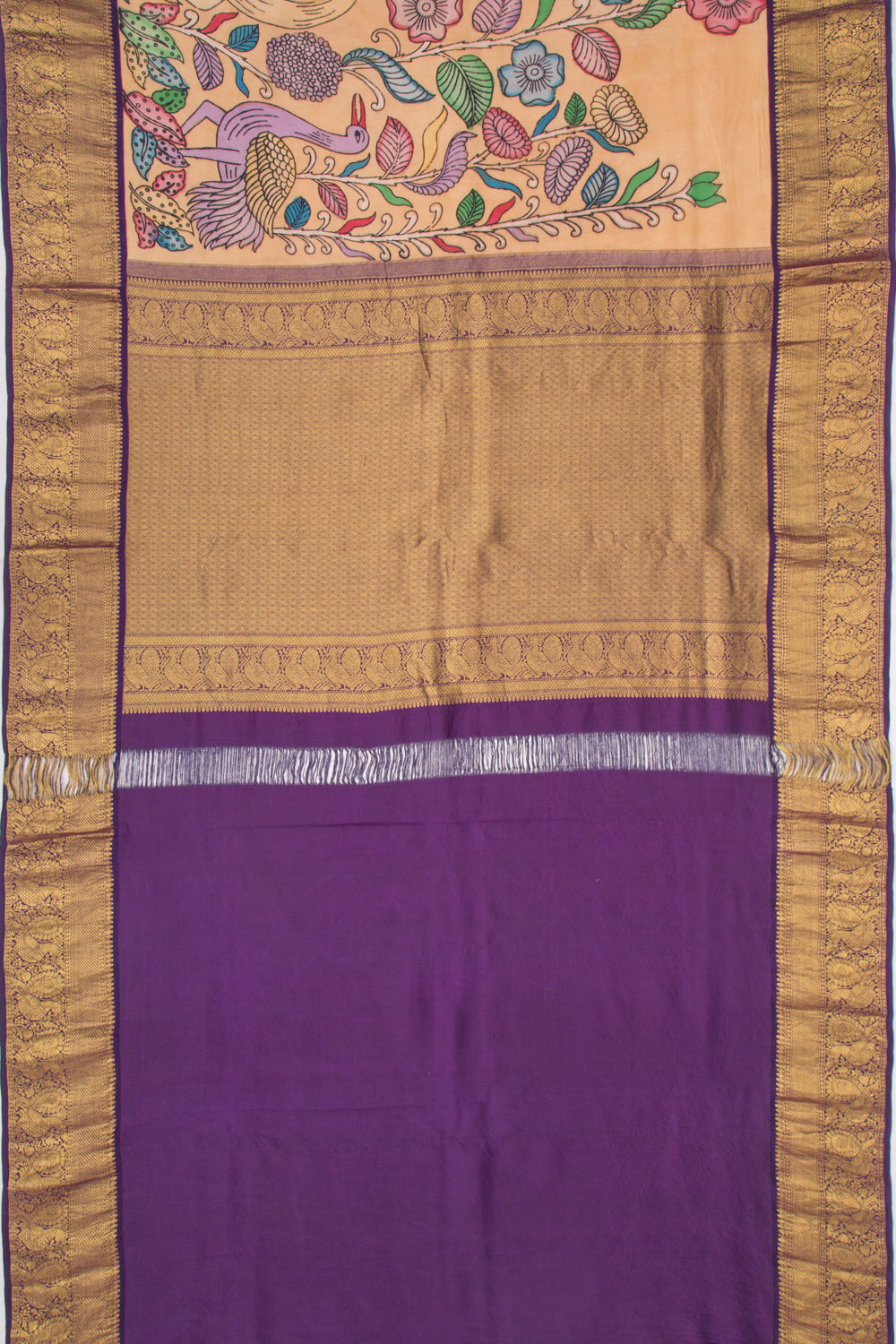 Kanchipuram Silk Kalamkari Cream Saree