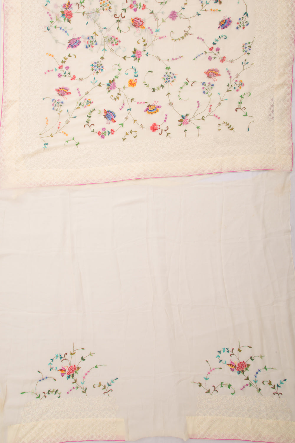 Georgette Petit Point Embroidery White Saree