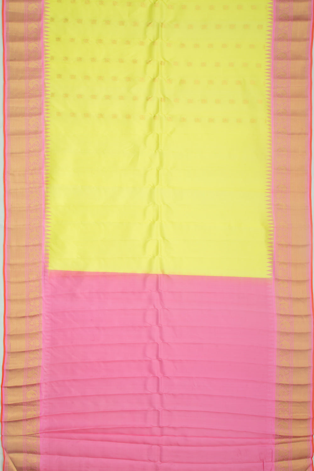 Gadwal Silk Butta Lemon Yellow Saree