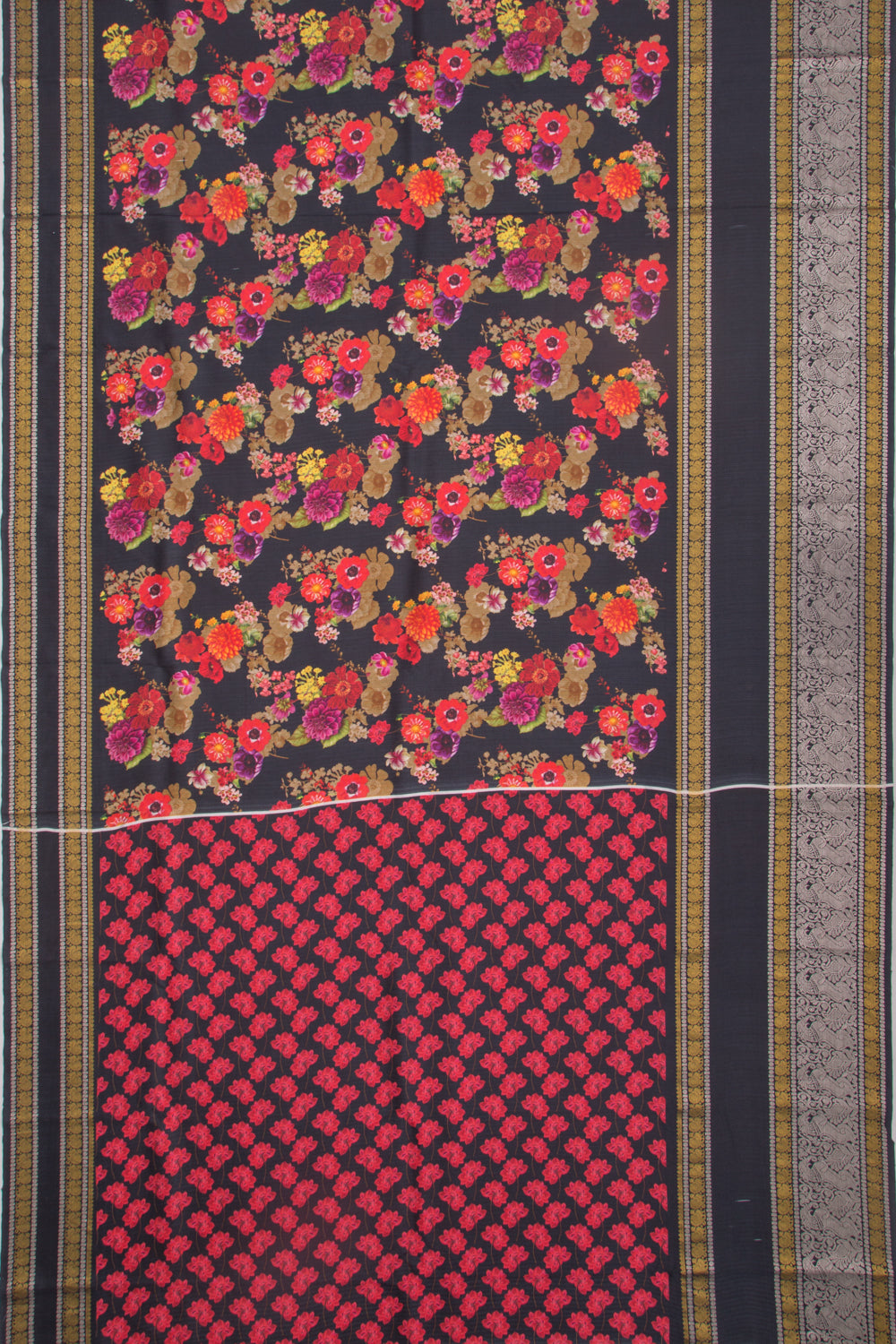 Kanchipuram Silk Floral Printed Black Saree