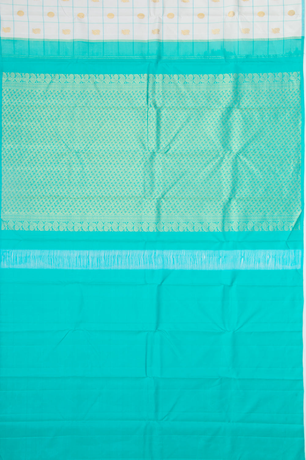 Kanchipuram Silk Checks and Butta White Saree