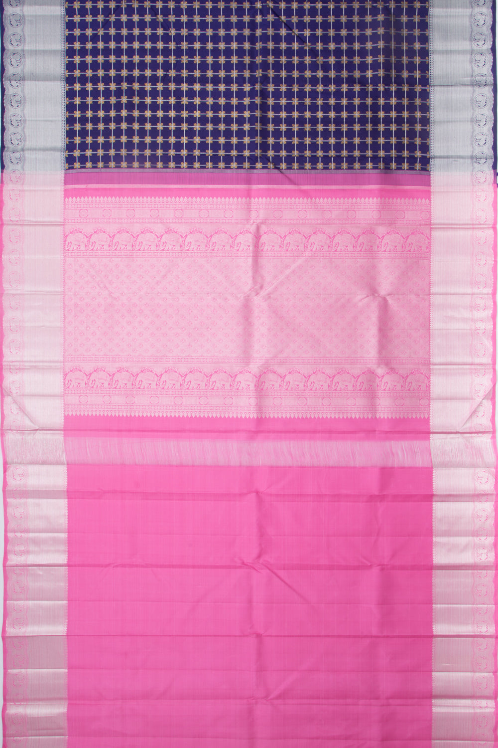 Kanchipuram Silk Checks Dark Blue Saree