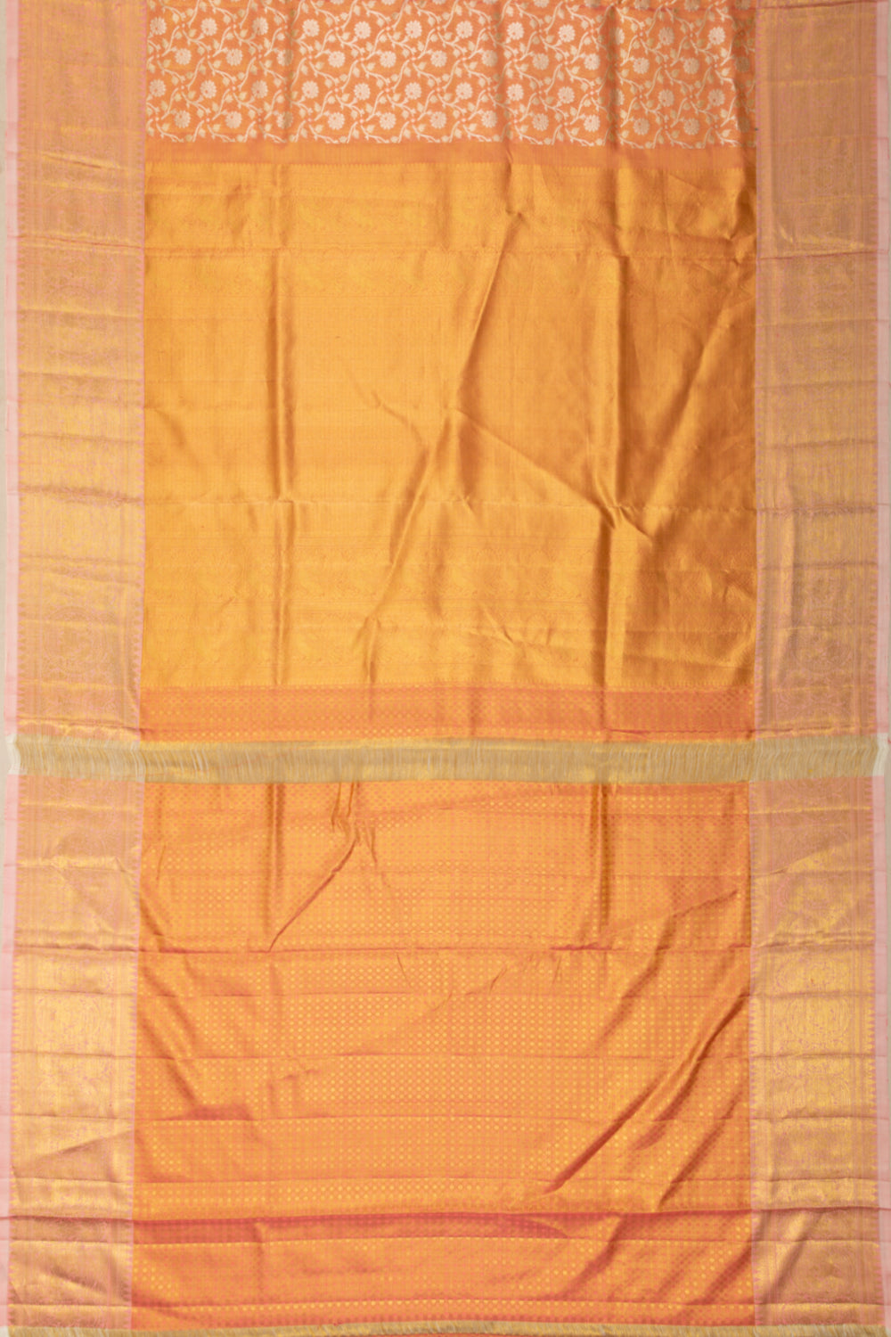 Kanchipuram Silk Tissue Jaal Orange Saree