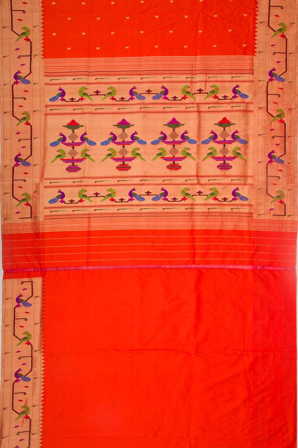 Paithani Silk Butta Orange Saree With Akruthi Border