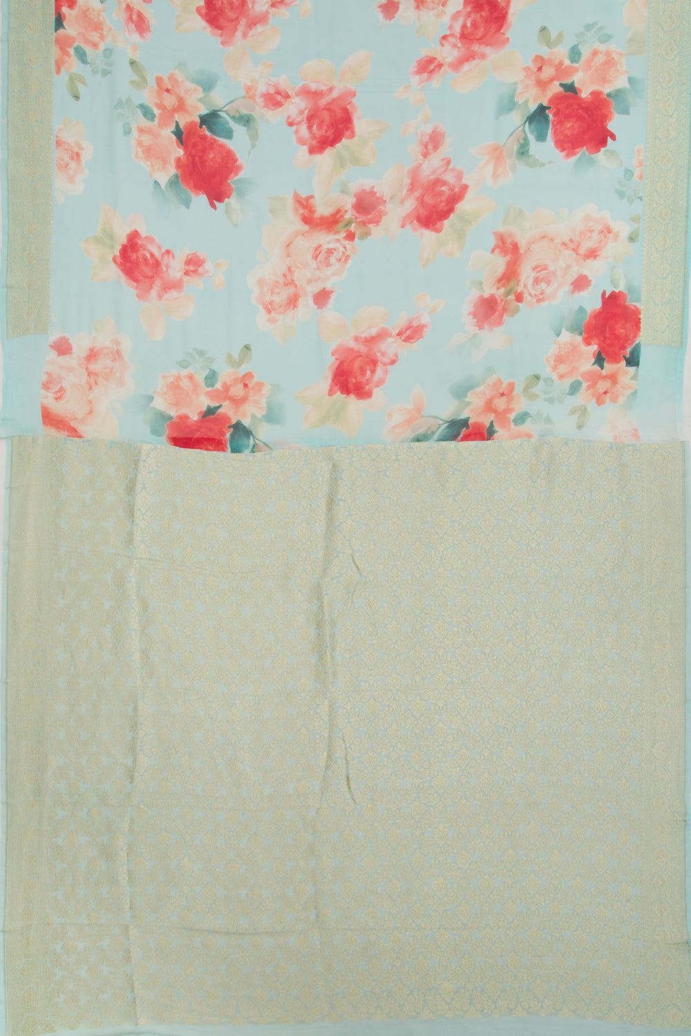 Banarasi Georgette Floral Printed Blue Saree