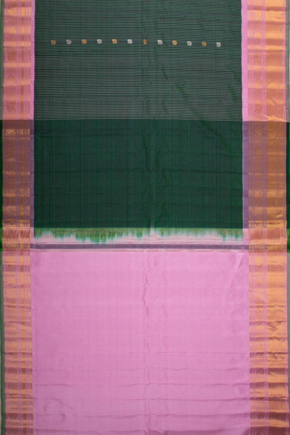 Gadwal Silk Checks And Butta Bottle Green Saree