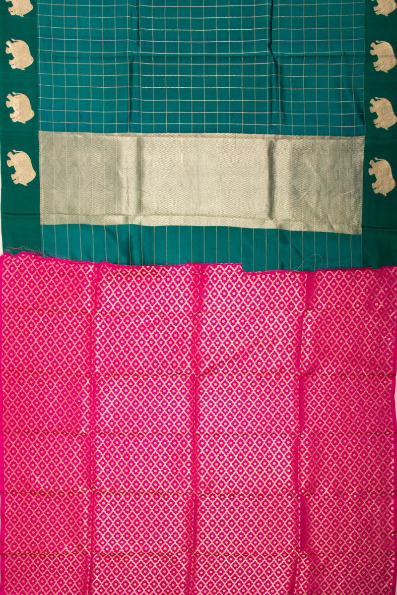 Banarasi Katan Silk Checks Green Saree