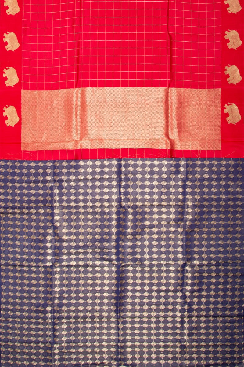 Banarasi Katan Silk Checks Red Saree