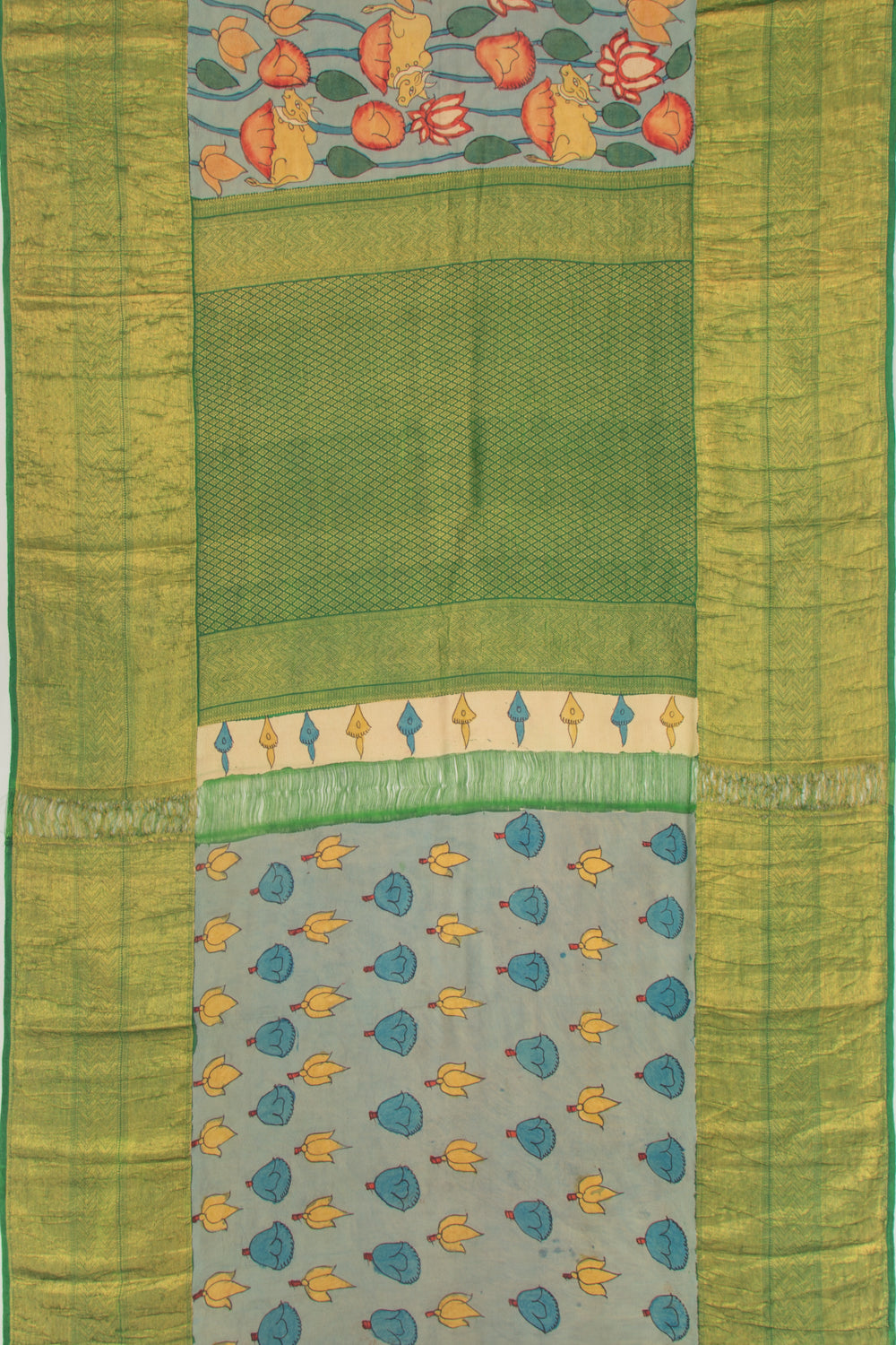 Kanchipuram Silk Kalamkari Blue Saree