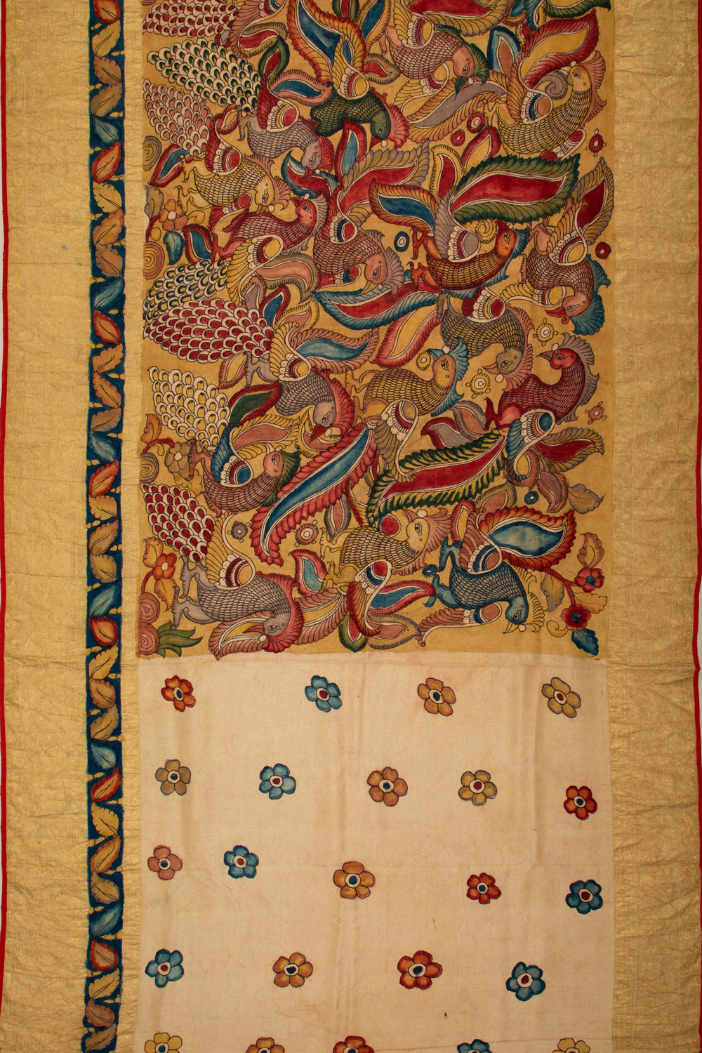 Kanchipuram Silk Kalamkari Yellow Saree