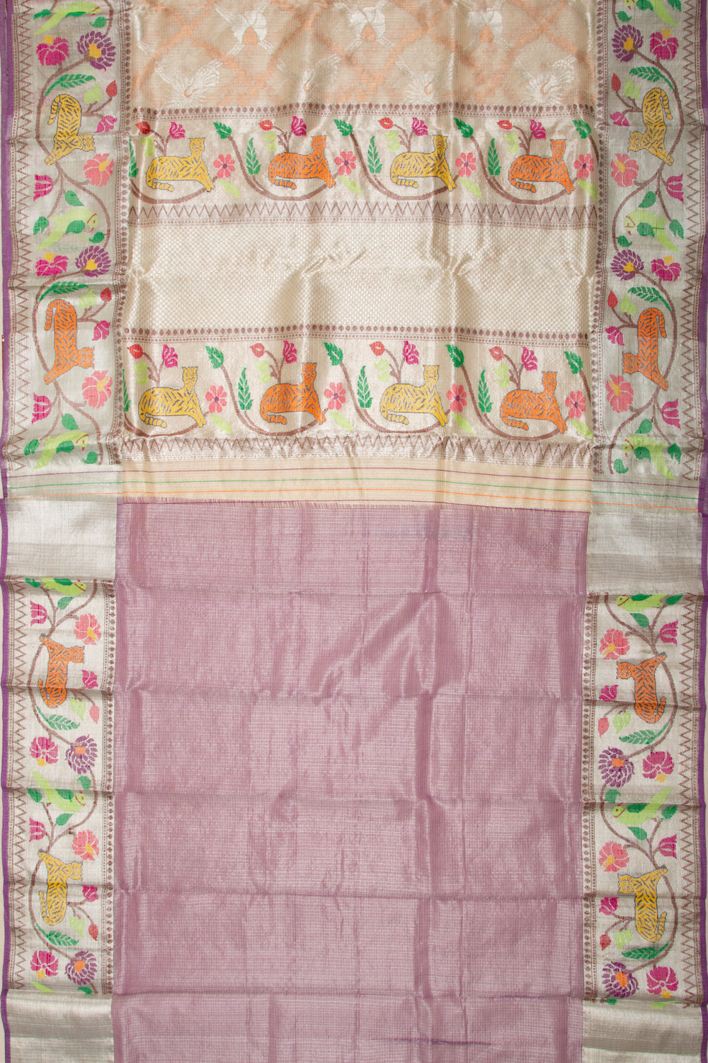 Kota Silk Tissue Jaal Cream Saree