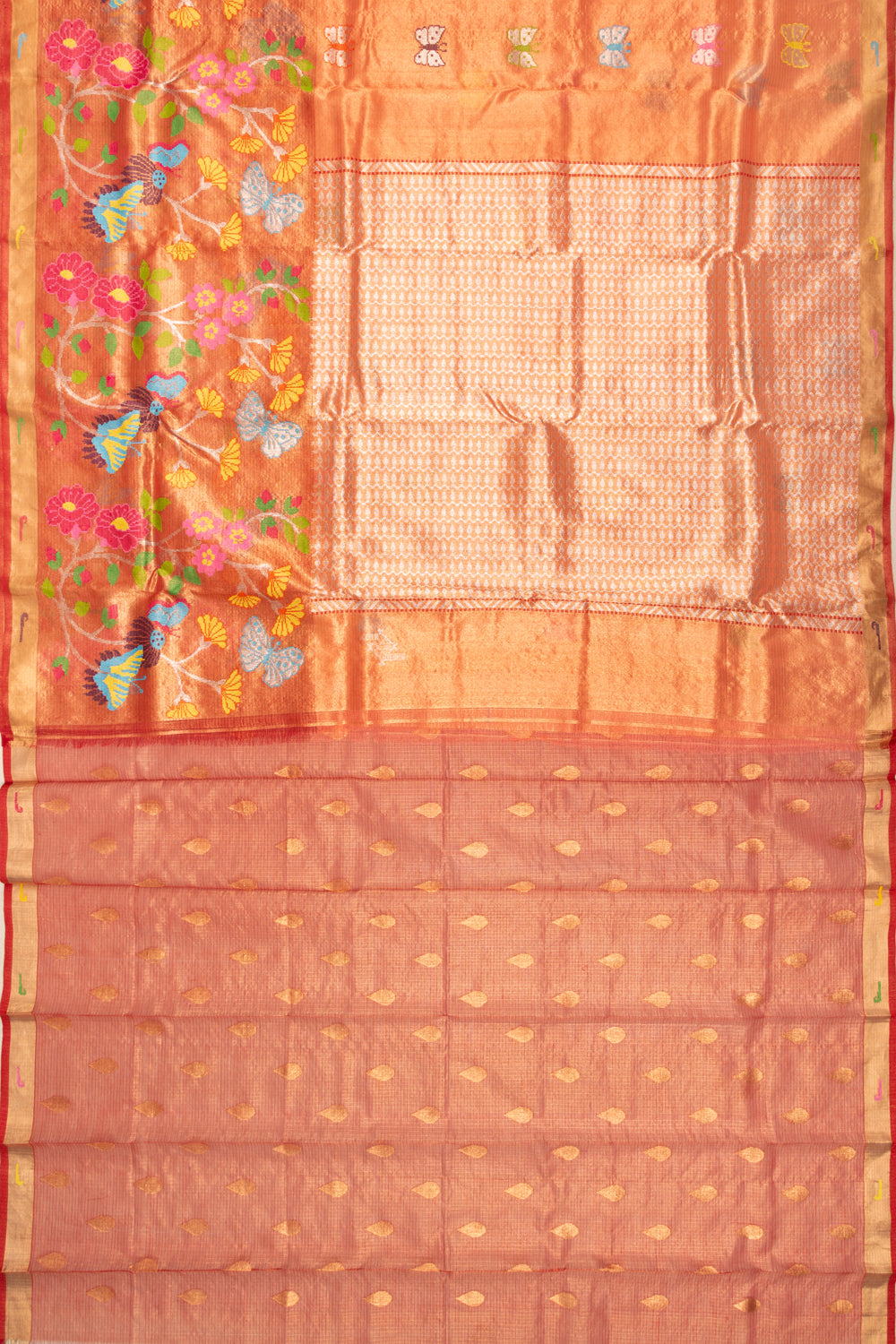 Kota Silk Tissue Butta Brick Red Saree