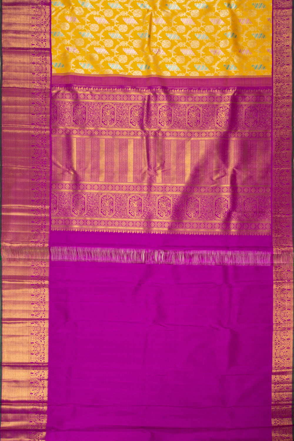 Kanchipuram Silk Jaal Yellow Saree