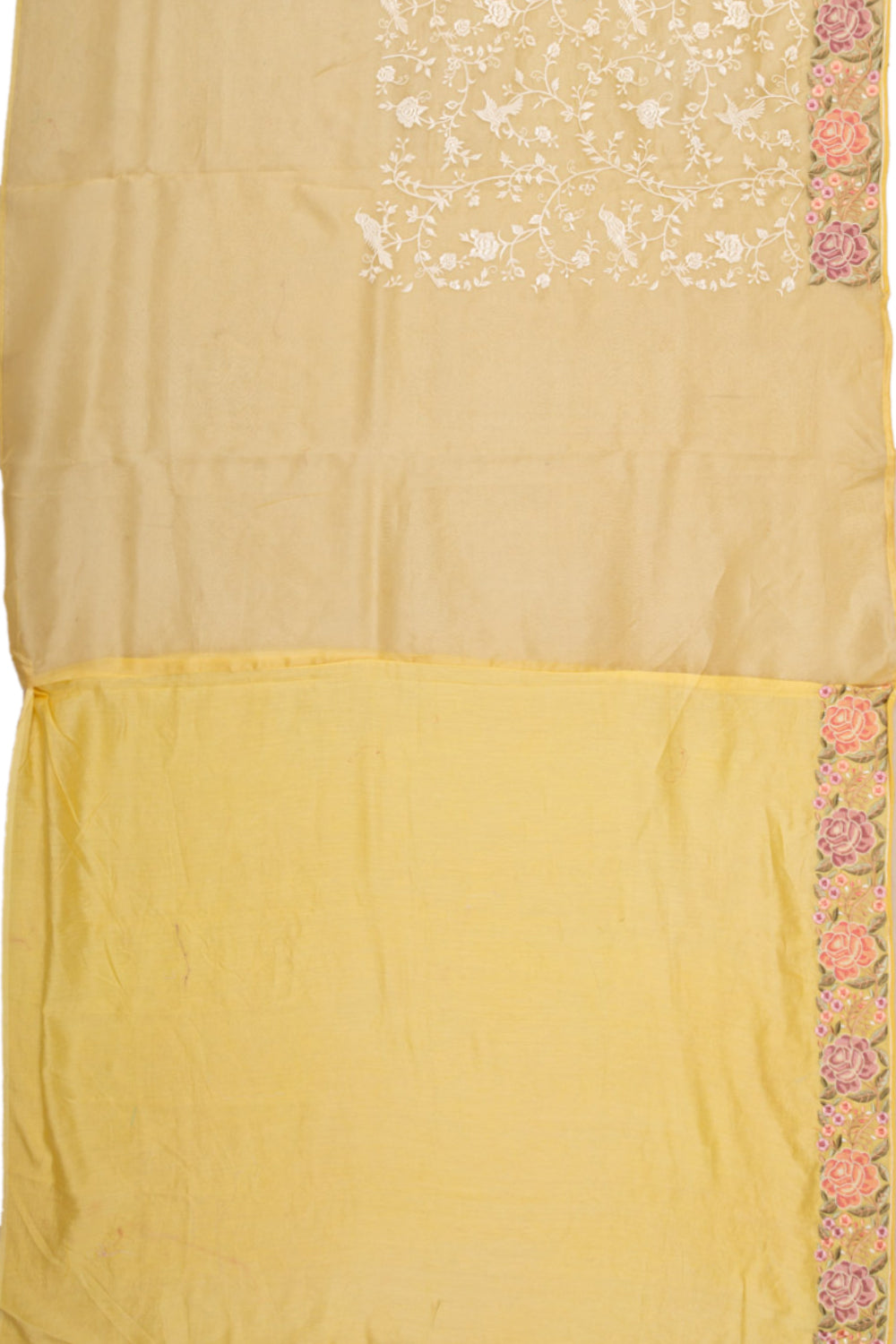 Organza Floral Embroidery Yellow Saree