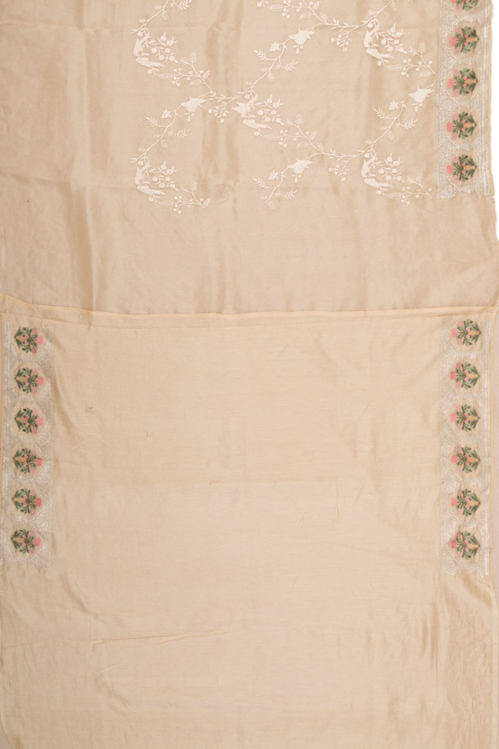 Organza Floral Embroidery Cream Saree