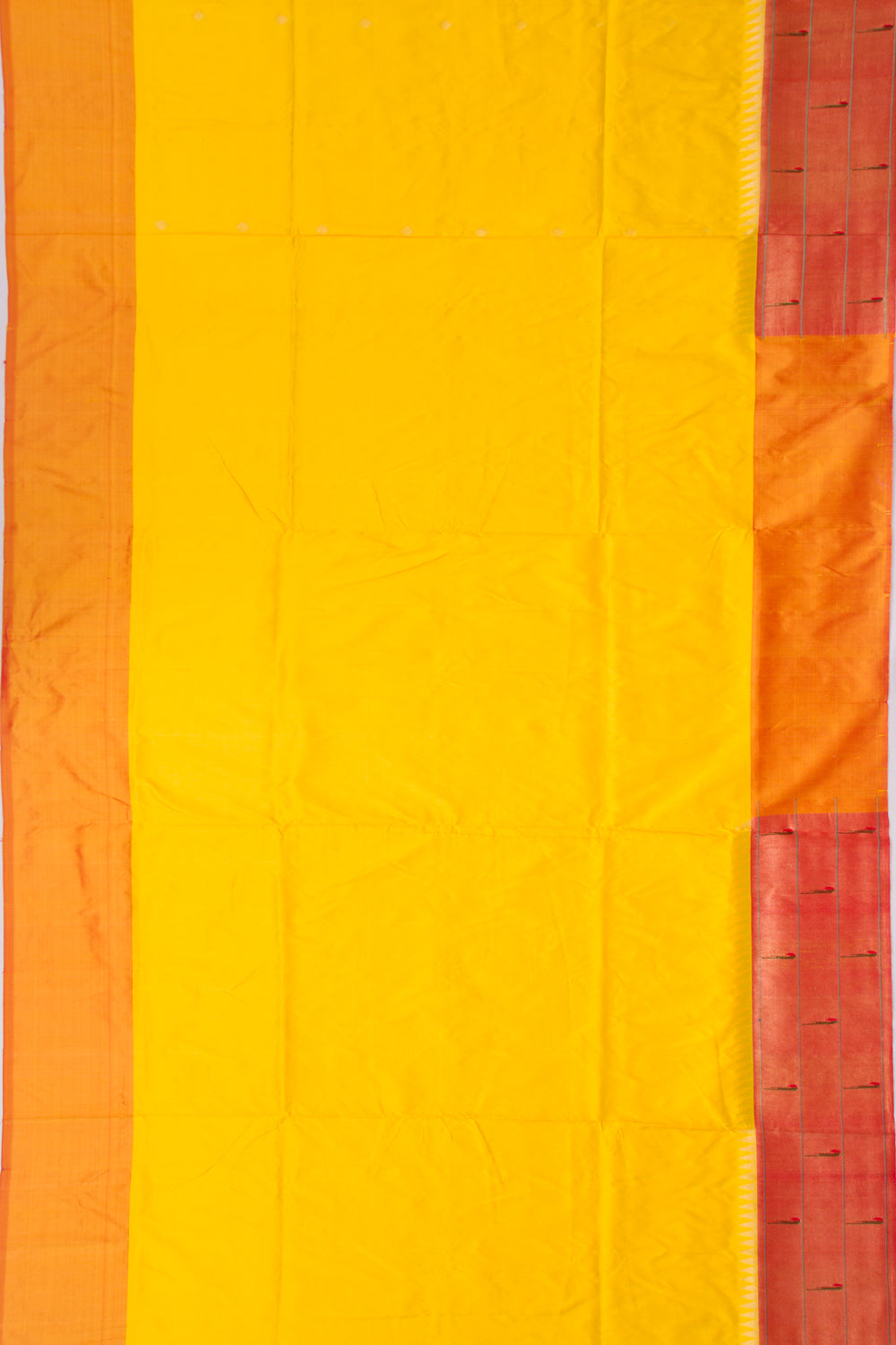 Paithani Silk Butta Yellow Saree With Triple Muniya Border