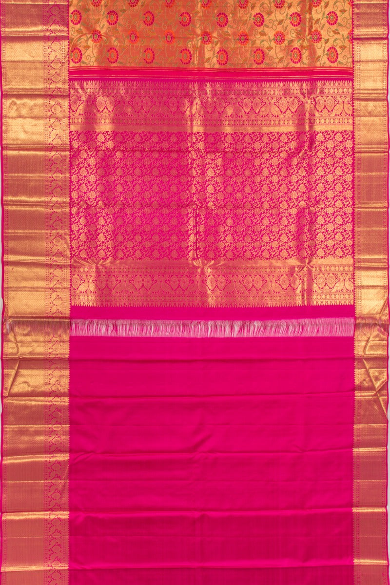 Kanchipuram Silk Tissue Jaal Gold Saree