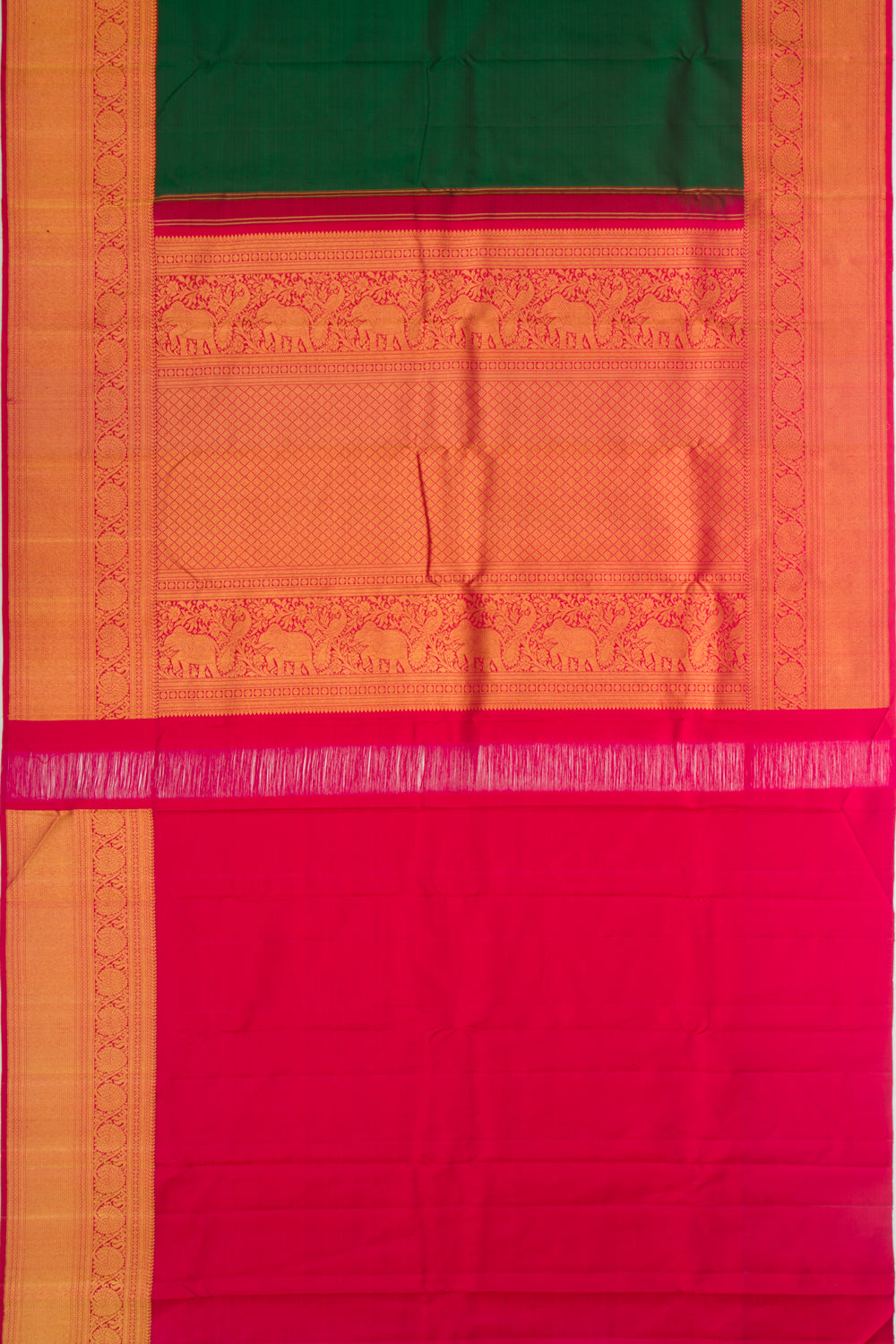 Kanchipuram Silk Plain Dark Green Saree