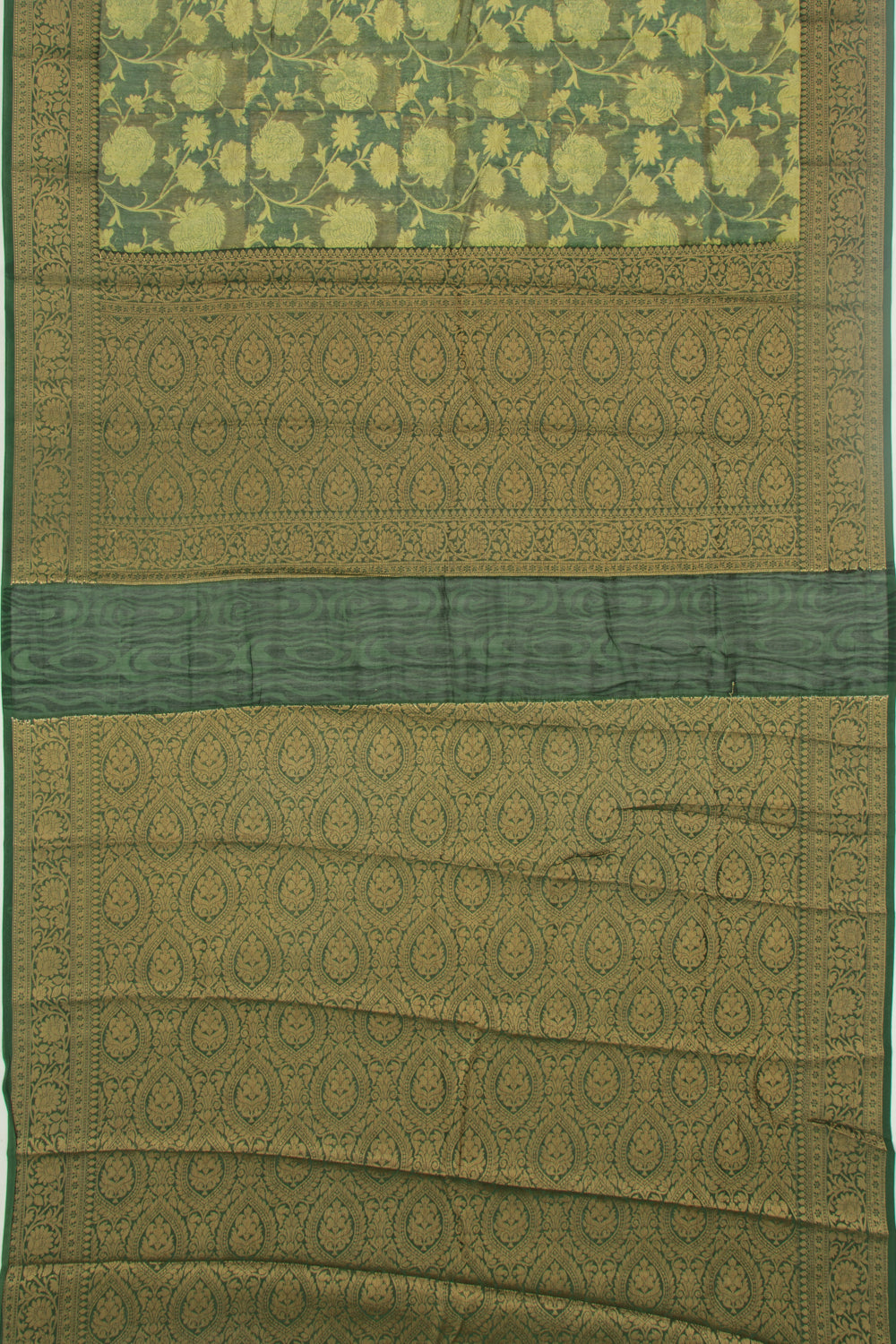 Chanderi Cotton Floral Printed Green Saree