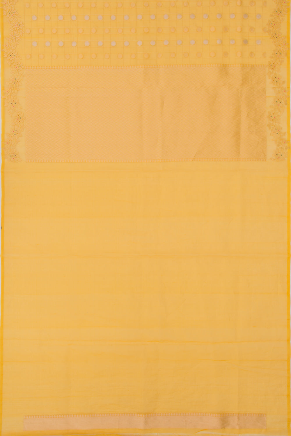 Banarasi Kora Organza Vertical Lines And Butta Yellow Saree