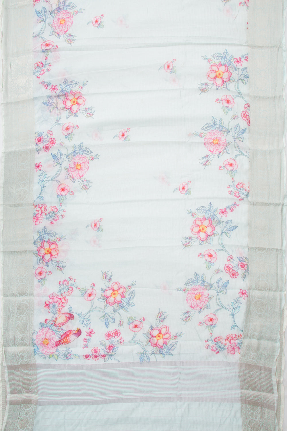 Chanderi Cotton Lines and Printed Pastel Blue Saree