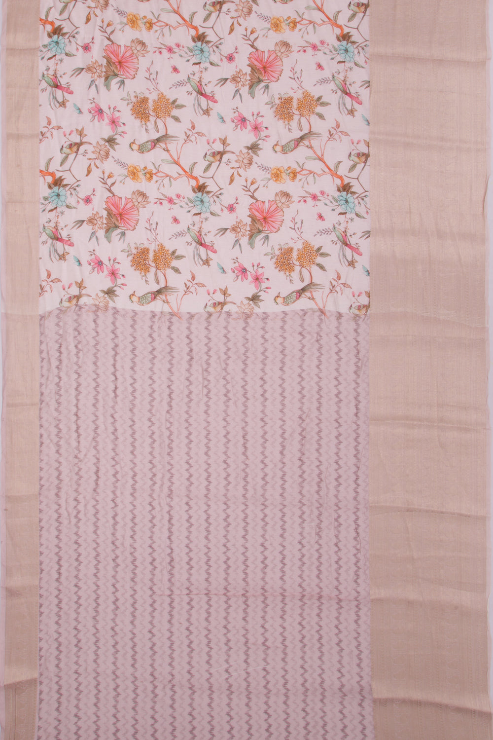 Munga Tussar Printed Baby Pink Saree