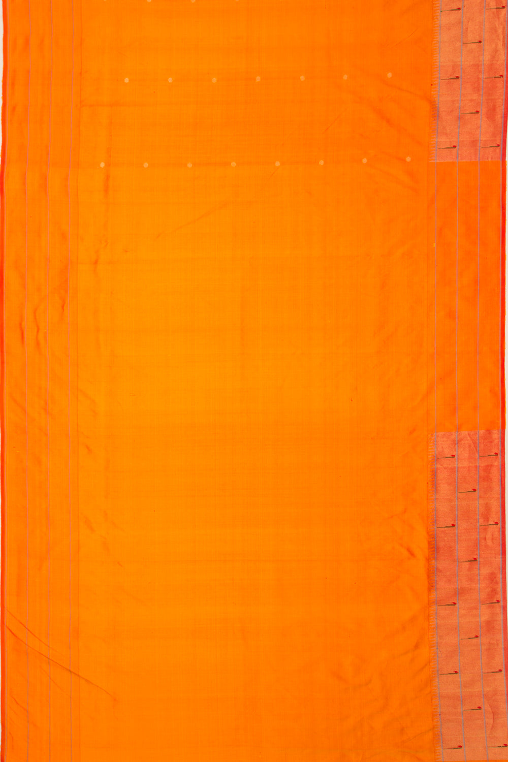 Paithani Silk Butta Orange Saree With Triple Muniya Border