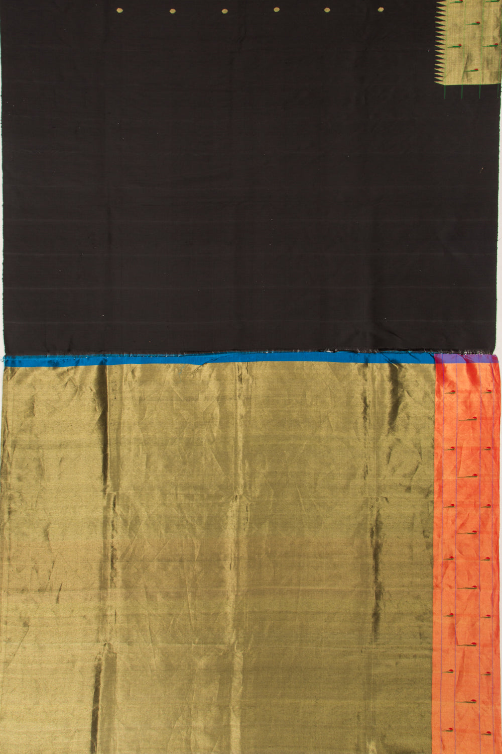 Paithani Silk Butta Black Saree With Triple Muniya Border