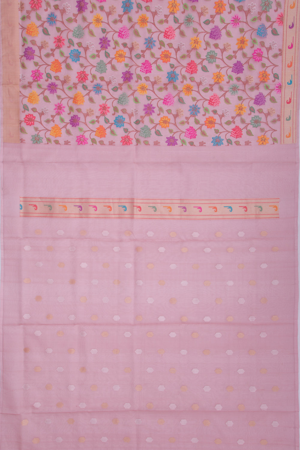 Banarasi Kora Organza Jamdani Jaal Pink Saree
