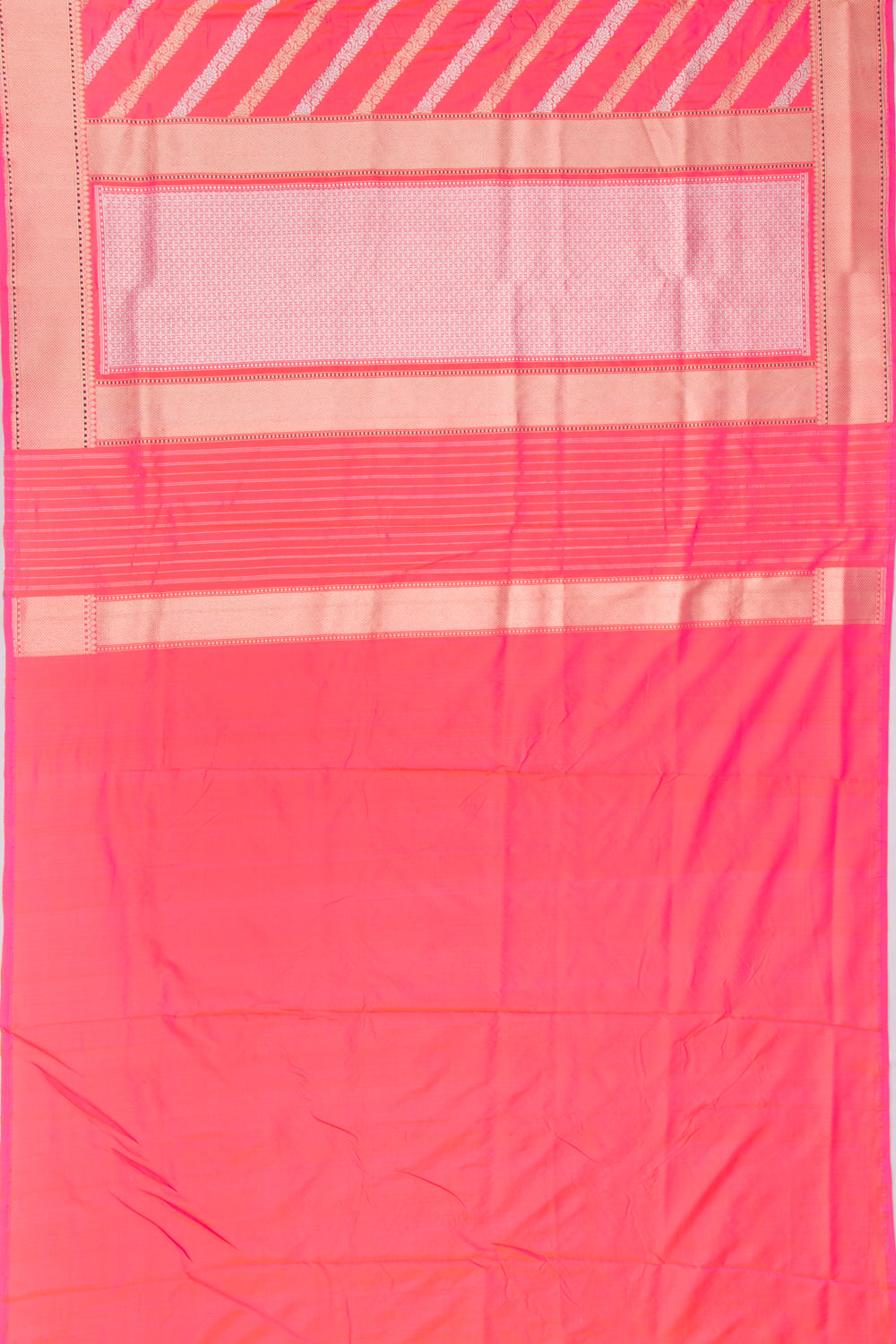Banarasi Silk Kadwa Leheriya Dual Tone Orange And Pink Saree