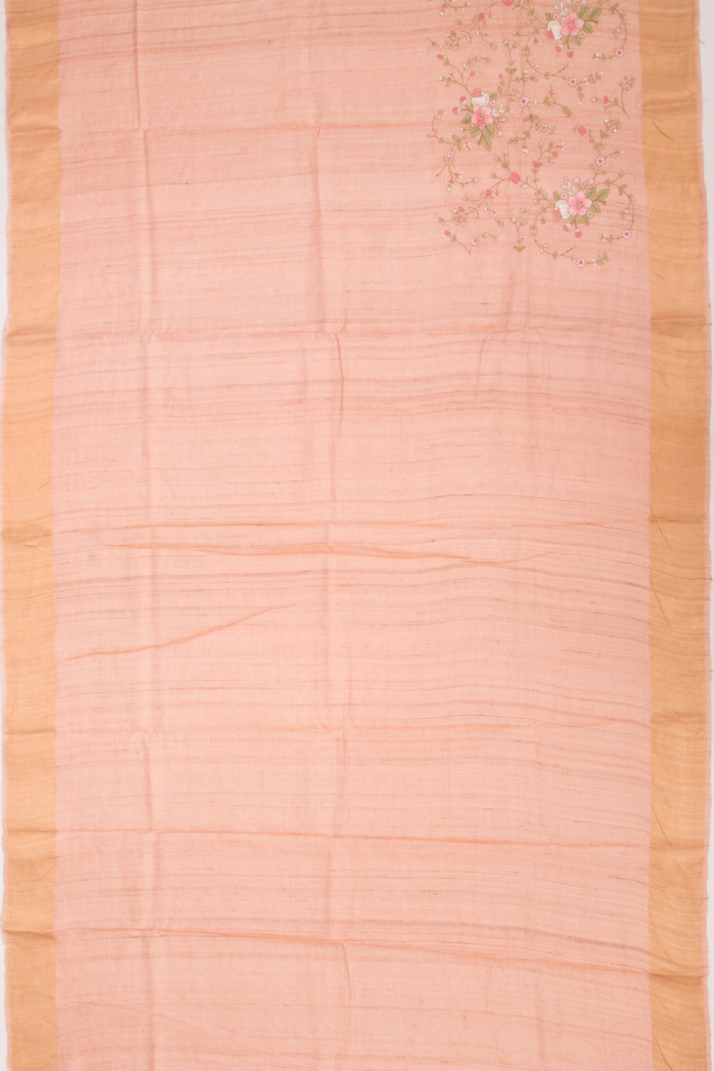 Tussar Floral Embroidery Peach Saree