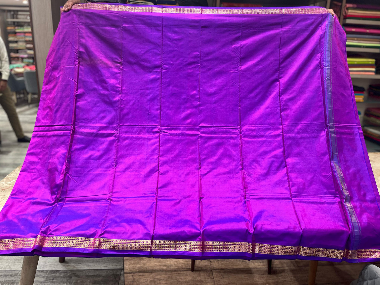 Kanchipuram Silk Plain Purple Dhoti With Kanduva
