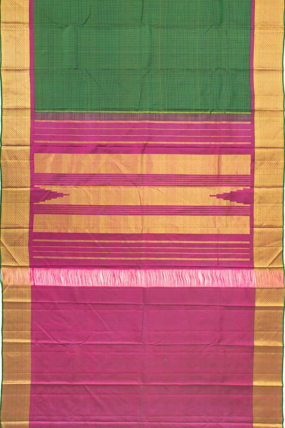 Kanchipuram Silk Checks Green Saree