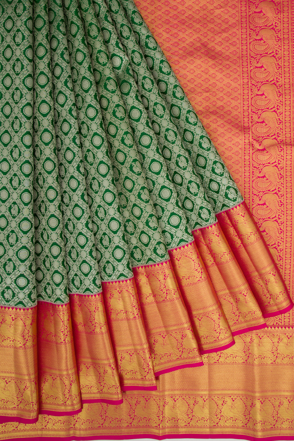 Taranga Kanchi Silk Jaal and Butta Bottle Green Saree