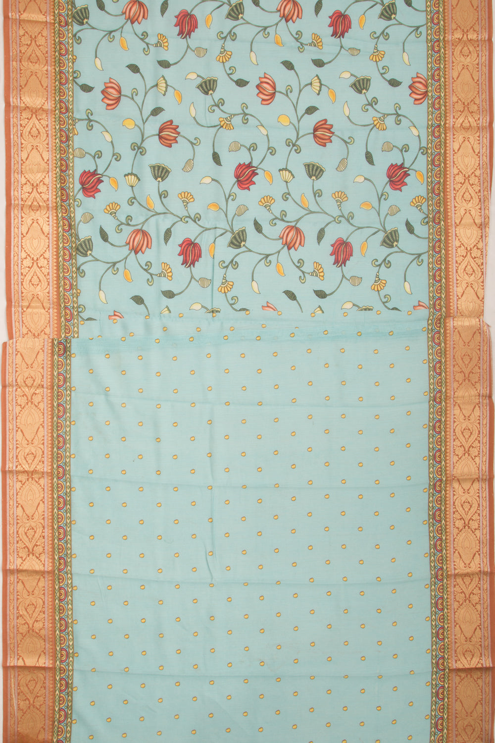 Chanderi Cotton Floral Printed Blue Saree