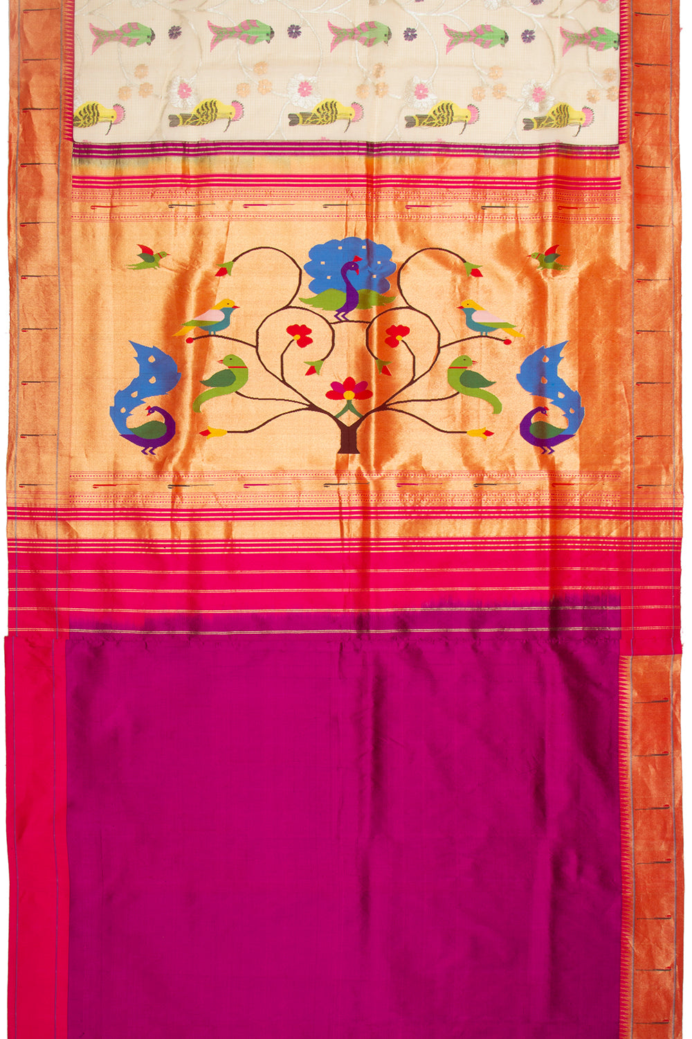 Kota Silk Jamdani Cream Saree With Paithani Border