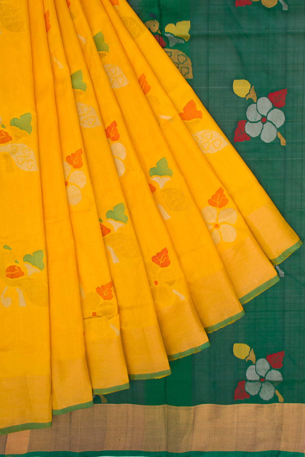 Uppada Silk Jamdani Butta Yellow Saree
