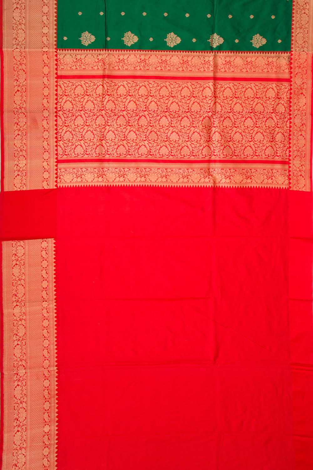 Banarasi Katan Silk Butta Bottle Green Saree