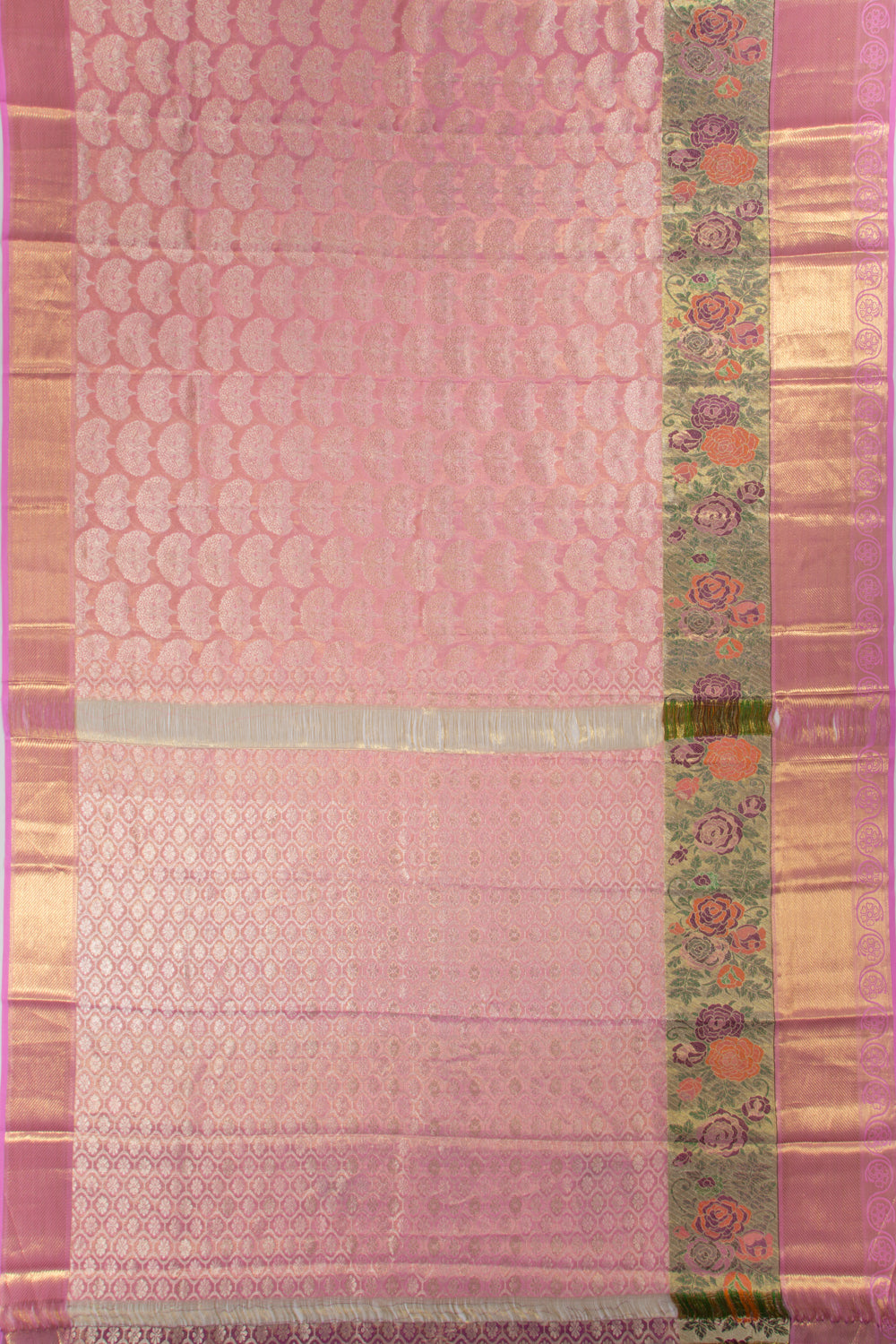 Kanchipuram Silk Tissue Brocade Pastel Pink Saree