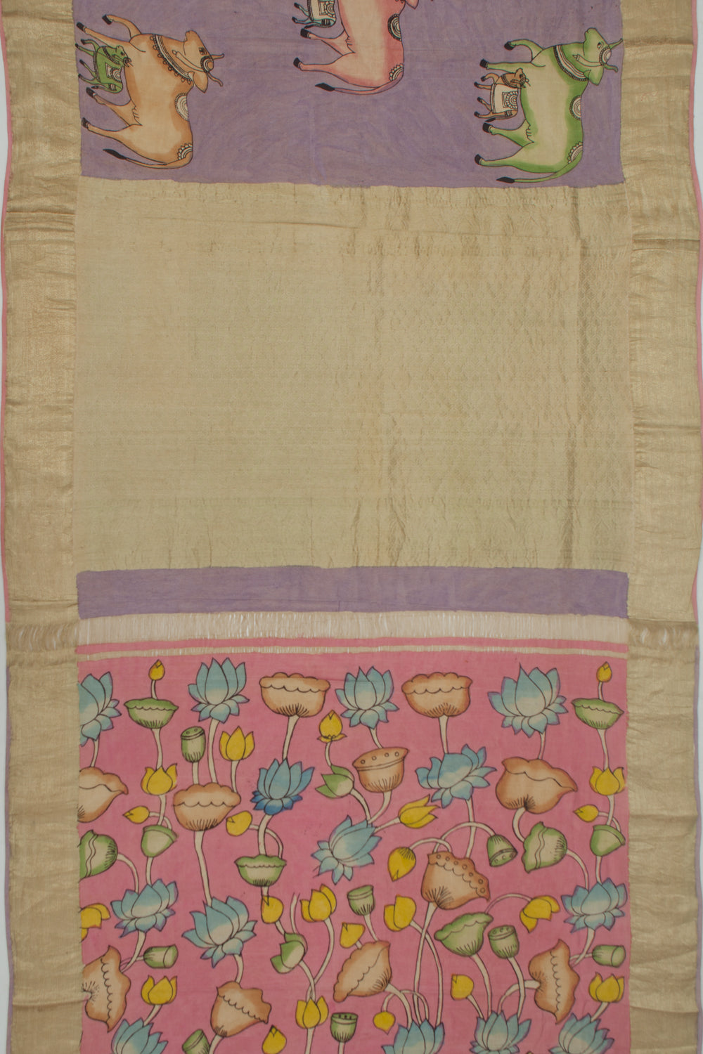 Kanchipuram Silk Kalamkari Lilac Saree