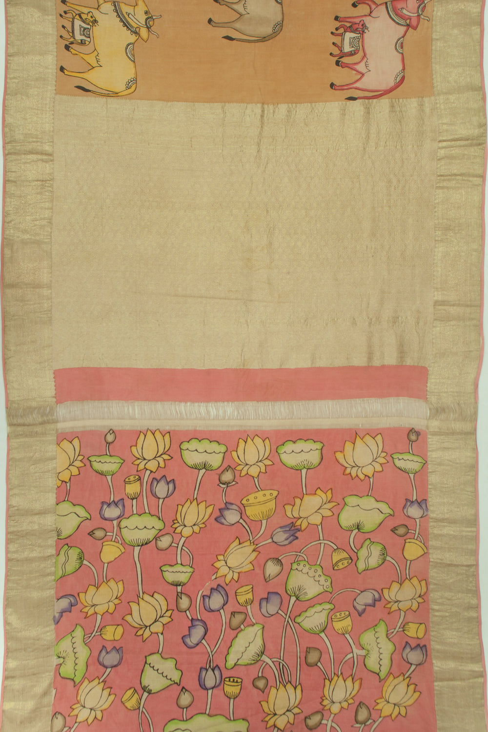 Kanchipuram Silk Kalamkari Brown Saree