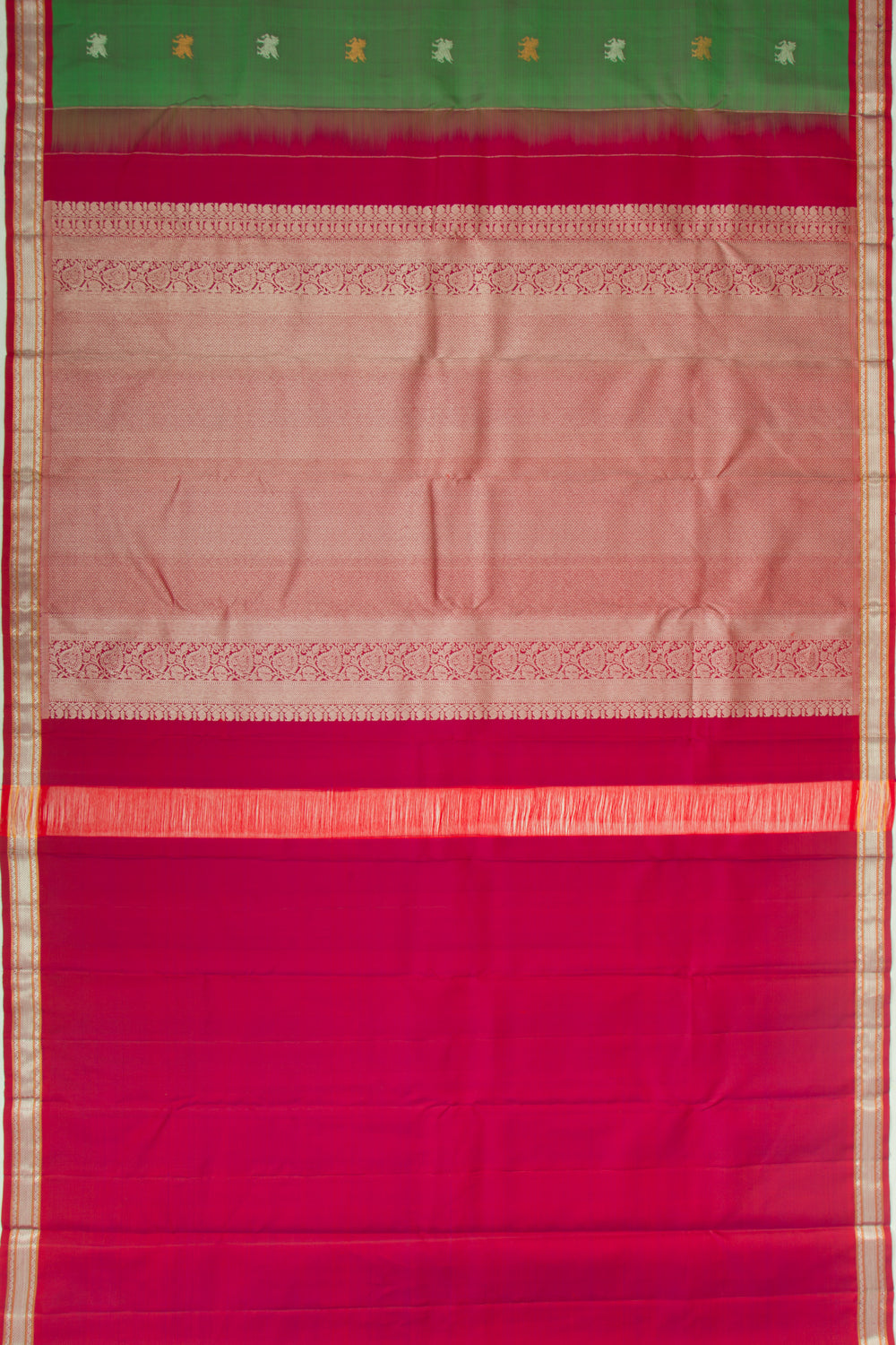 Kanchipuram Silk Butta Bottle Green Saree