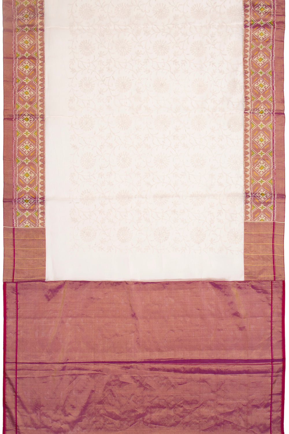 Lucknow Chikankari Organza Off-White Saree With Rajkot Tissue Ikat Border