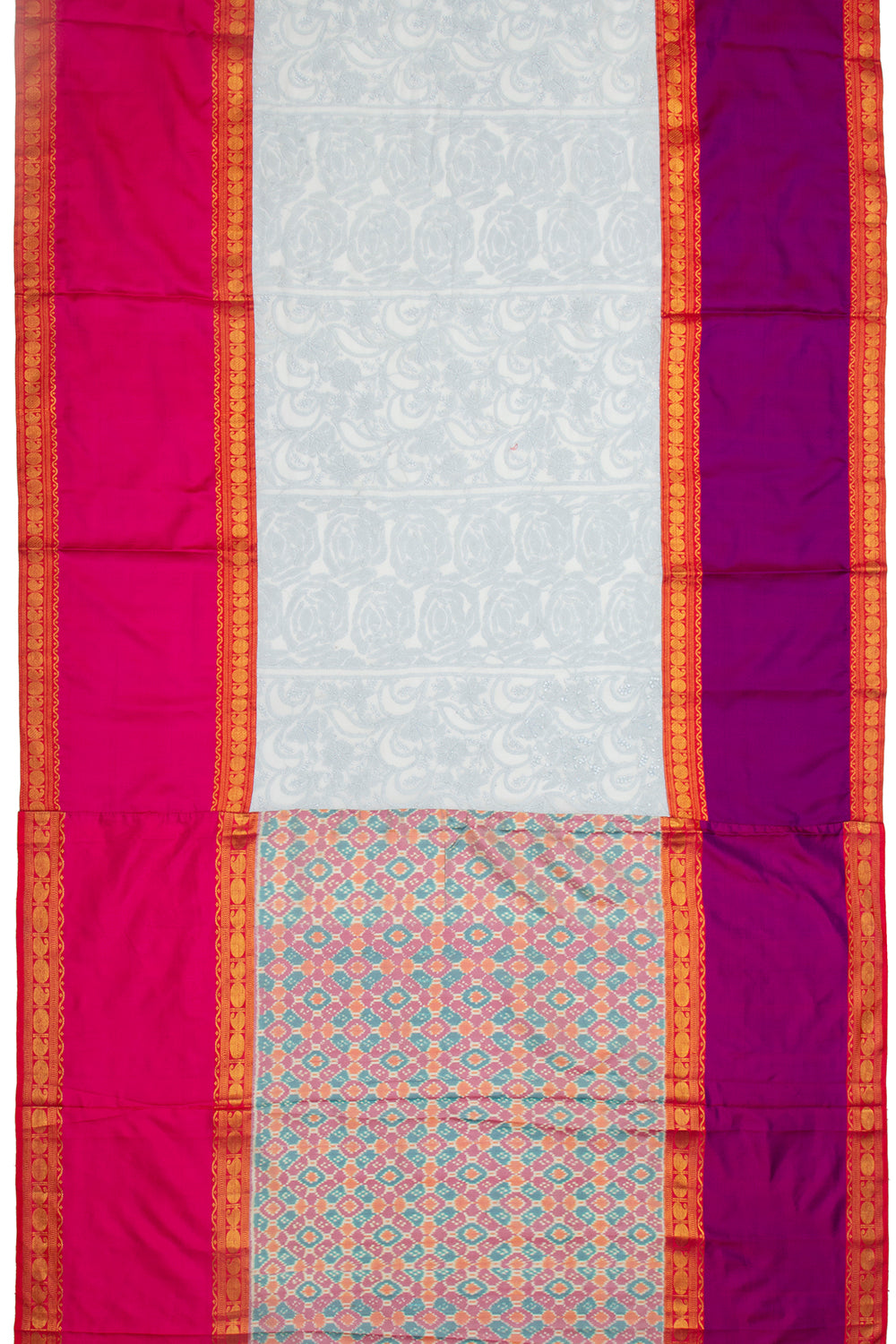Lucknow Chikankari Georgette Pastel Blue Saree With Kanchi Border