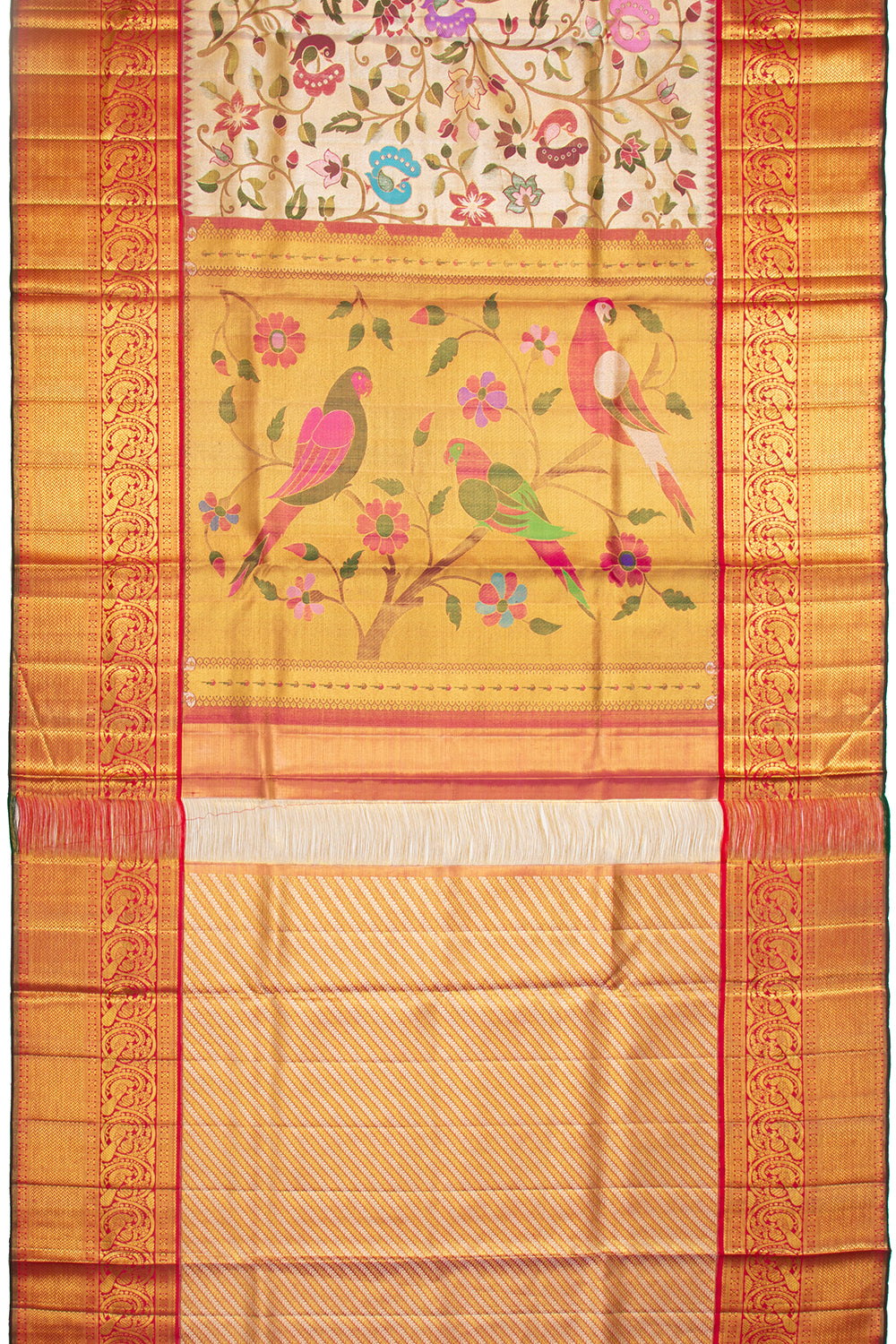 Kanchipuram Silk Paithani Inspired Jaal Gold Tissue Saree