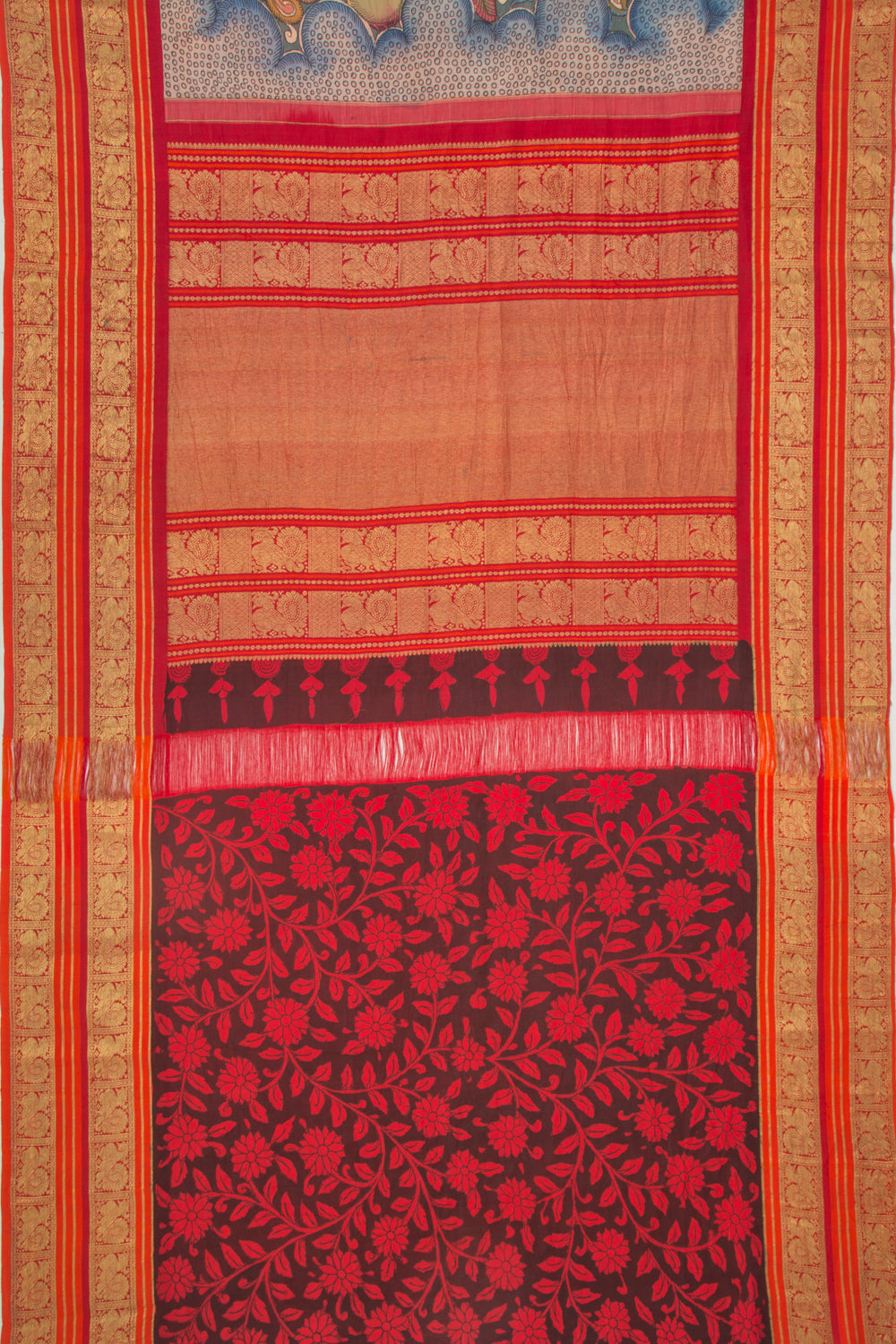 Kanchipuram Silk Kalamkari Grey Saree