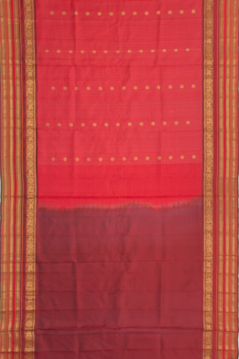 Kanchipuram Silk Checks And Butta Red Saree