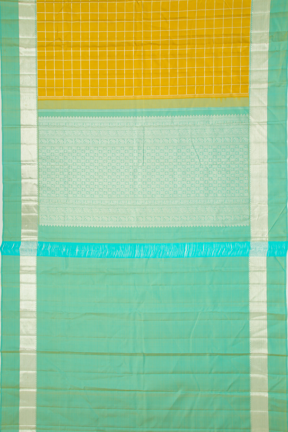 Kanchipuram Silk Checks Yellow Saree