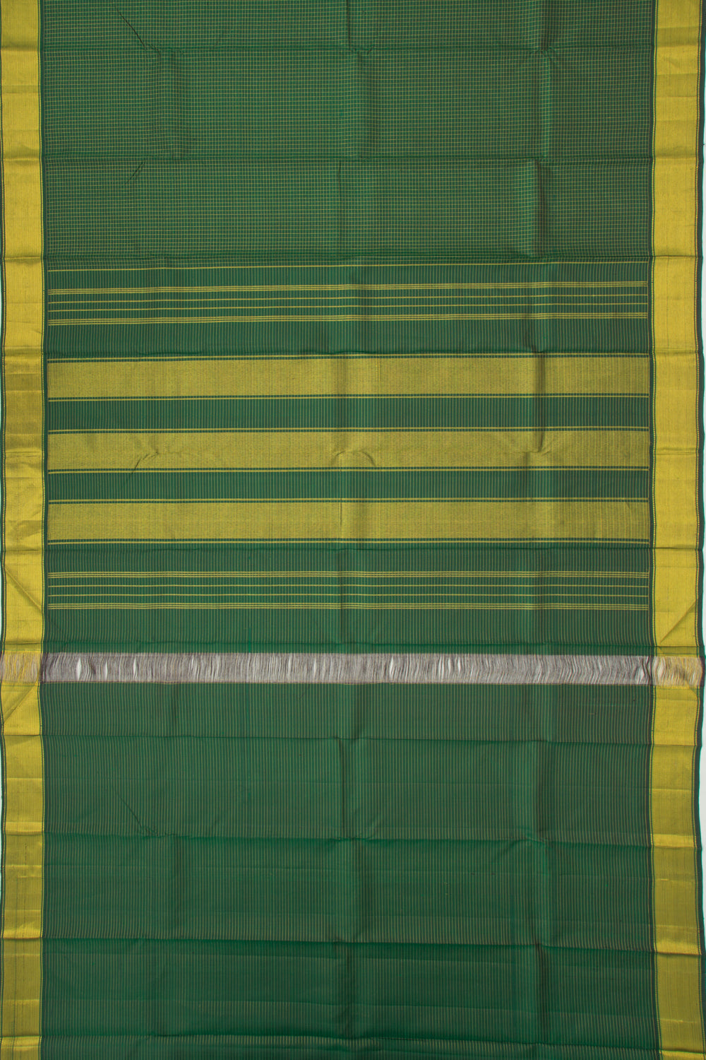 Kanchipuram Silk Checks Bottle Green Saree